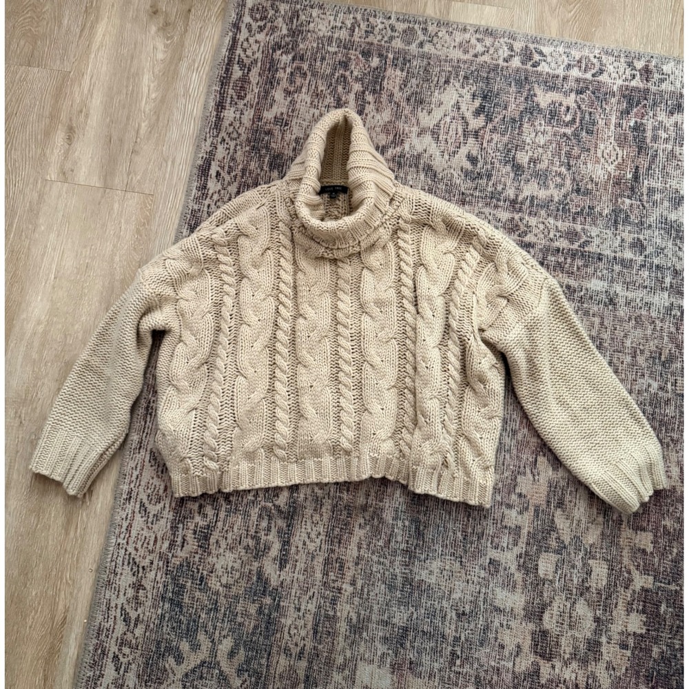 Love‎ Tree Womens M Cream Cable Knit Cropped Turtleneck Sweater Chunky Pullover